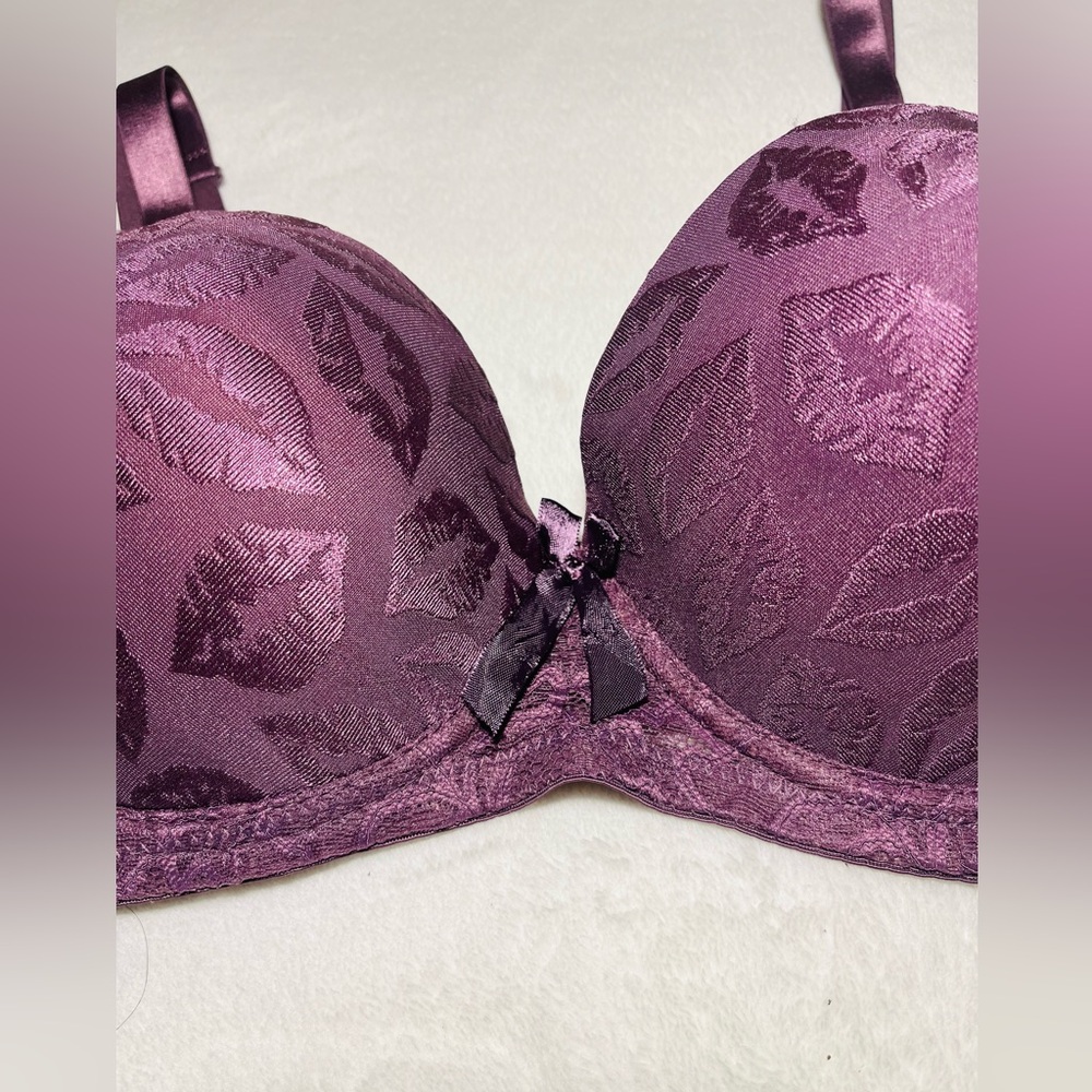 New Emily Johnson Elegant Purple Leaf Pattern Bra Sz 38D - Picture 4 of 8